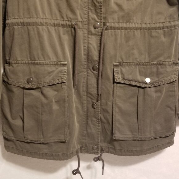 APT 9 S Jacket Olive Green Cotton Military Utility Anorak Hooded Drawstring - Picture 3 of 8